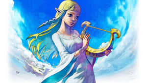 Zelda Holding Harp Artwork Wallpaper