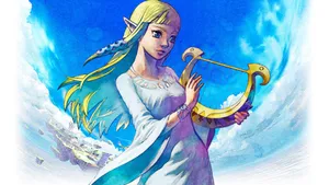 Zelda Holding Harp Artwork Wallpaper