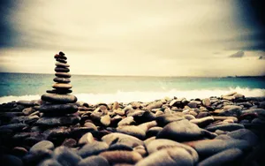 Zen Desktop Stone Stack Beside The Sea Wallpaper