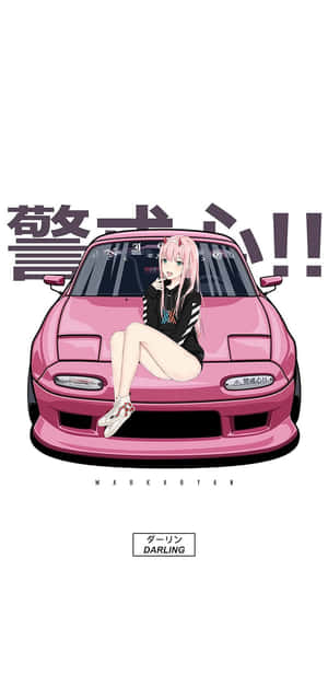 Zero Two On A Pink Rx 7 Jdm Anime Wallpaper