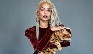 Zoe Kravitz Velvet Dress Cat Portrait Wallpaper