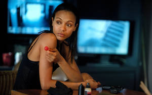 Zoe Saldana Holding Lollipop Wallpaper