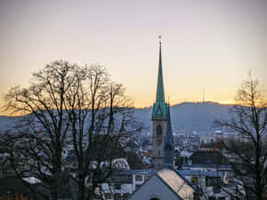 Zollikon Sunset Church Spire Wallpaper