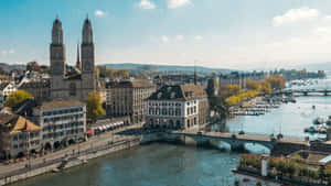 Zurich River Limmatand Grossmunster Church Wallpaper