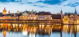 Zurich Skyline Twilight Reflection Wallpaper